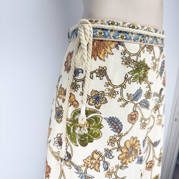 NEW* HOUSE OF HARLOW 1960 Linen Blend Floral Boho Beige Red Blue Maxi Skirt sz S - Picture 4 of 12